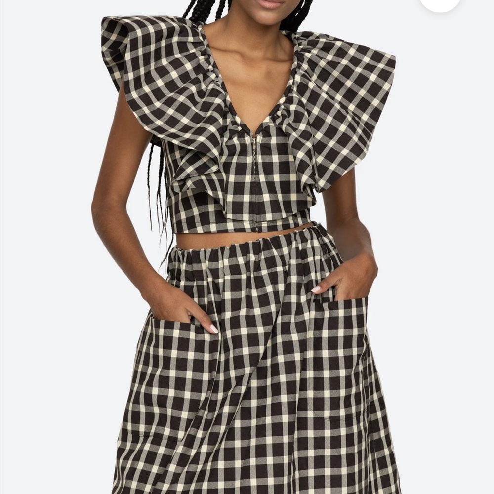 Valeria Check ruffle neck tank NWT